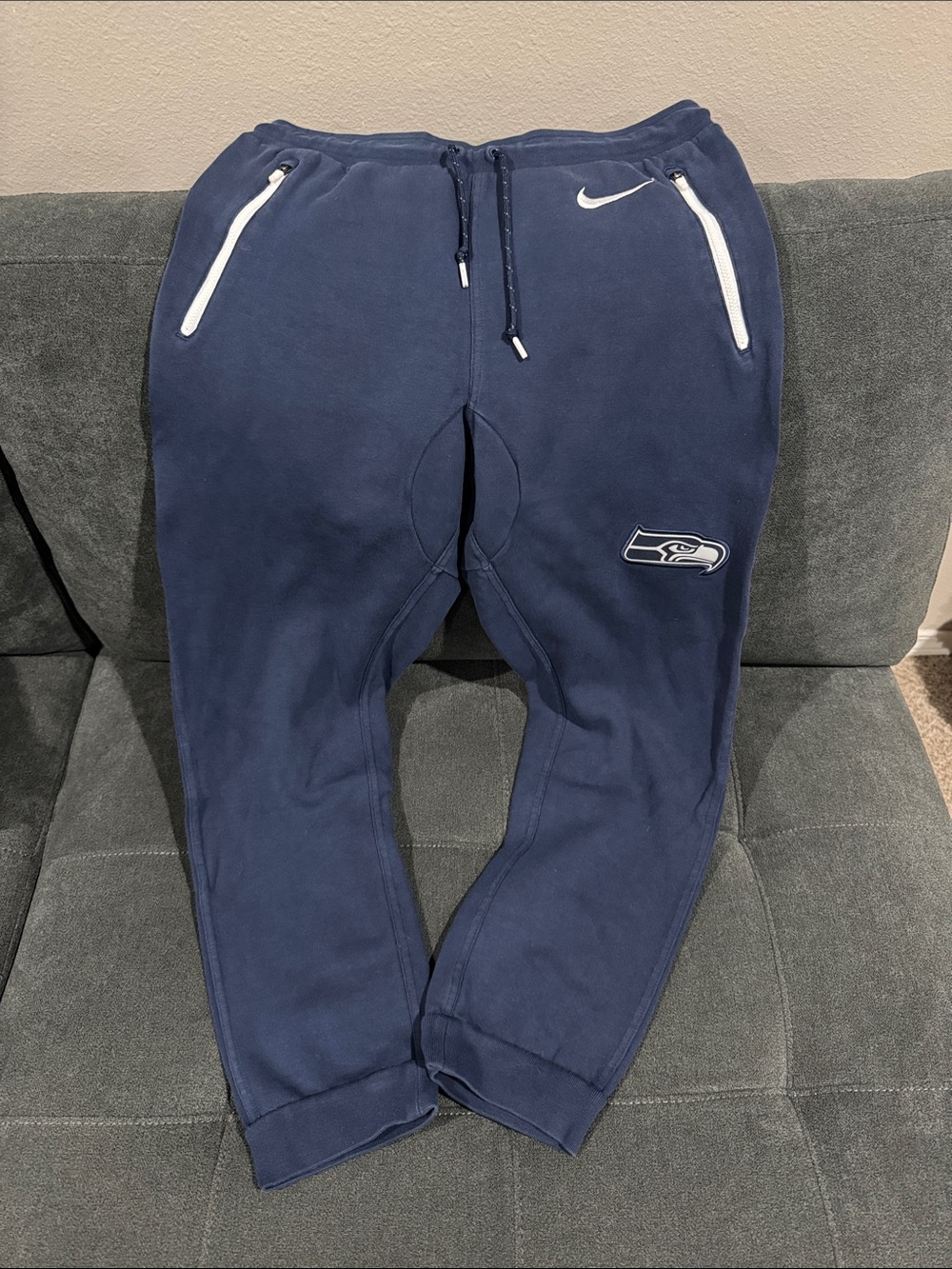 Nike Navy Blue Seahawks Fleece Joggers with White Accents